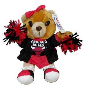 Chicago Bulls brown stuffed plush 12" bear cheerleader PLAY BY PLAY 1994, NEW